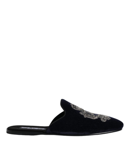 Black Velvet DG Crown Embroidery Slides Shoes