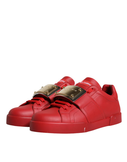 Red Leather Low Top Portofino Sneakers Shoes