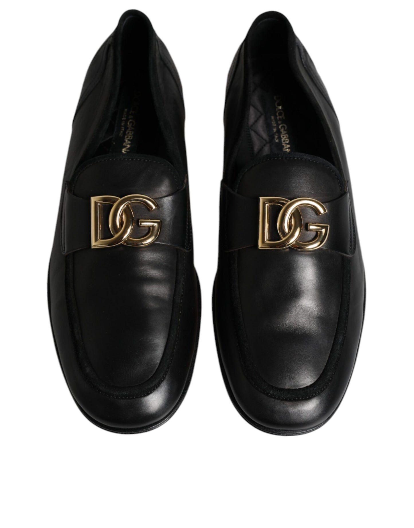 Black Leather Logo Slip On Loafers Shoes