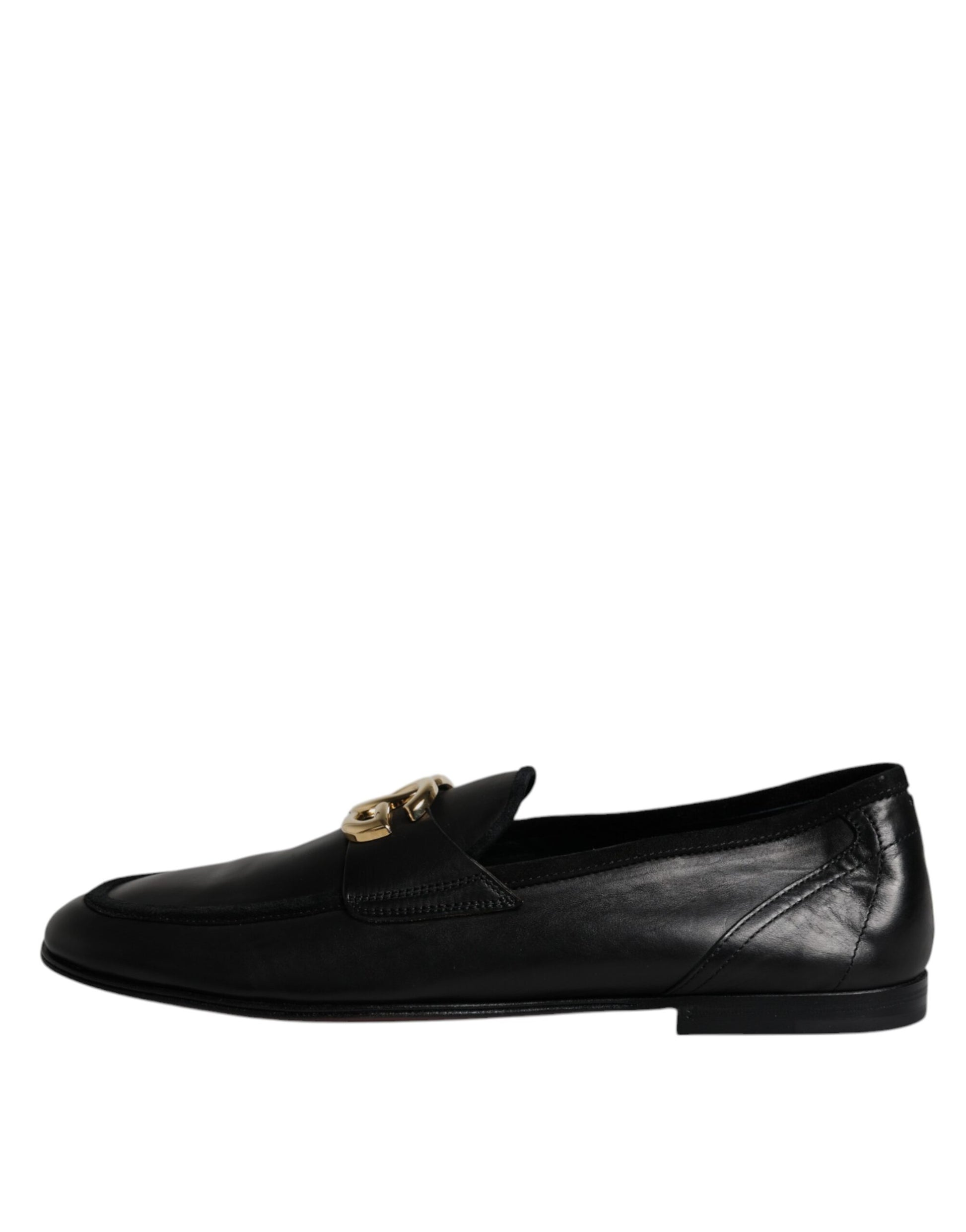 Black Leather Logo Slip On Loafers Shoes