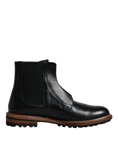 Black Leather Chelsea Mid Calf Men Boots Shoes