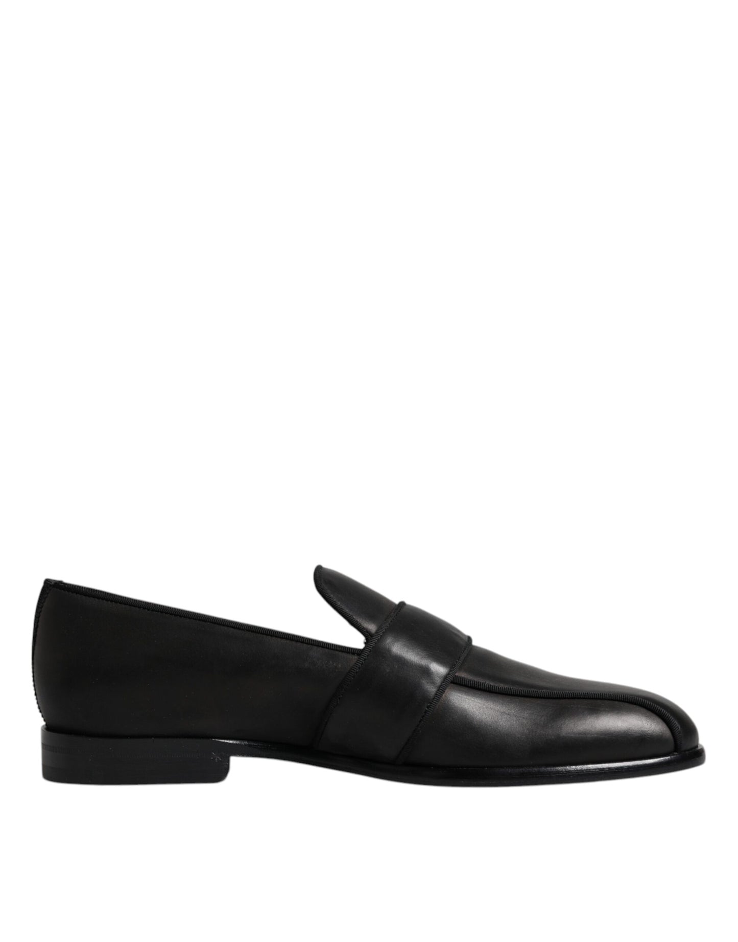 Black Leather Logo Slip On Men Loafers Shoes