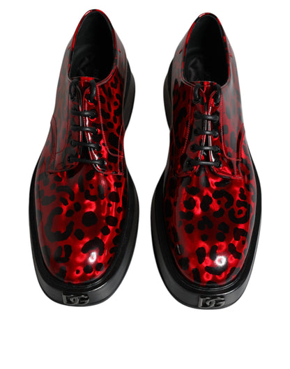 Red Black Leopard Lace Up Derby Dress Shoes