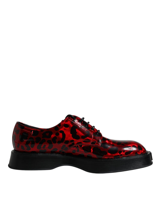 Red Black Leopard Lace Up Derby Dress Shoes