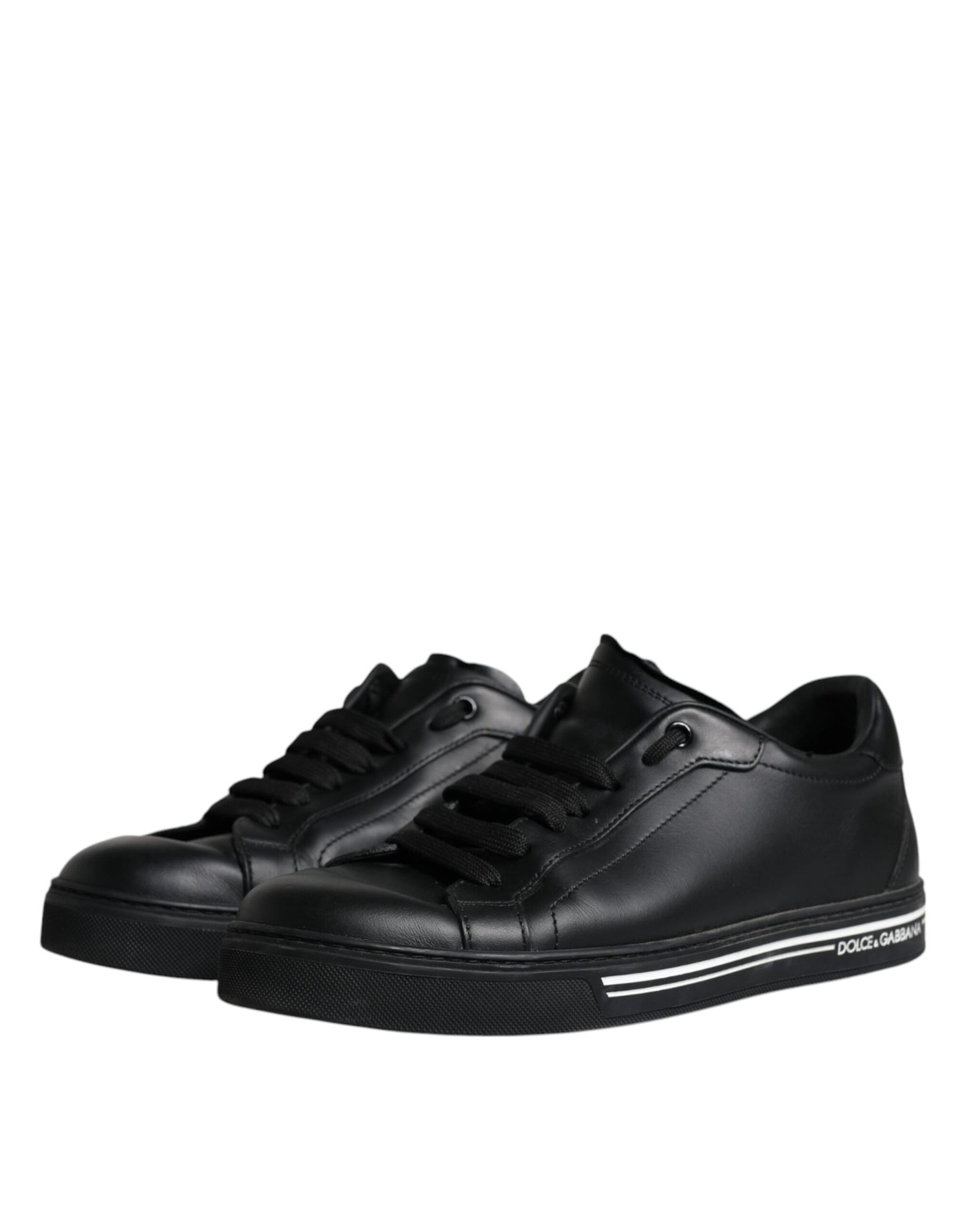 Black Leather Low Top Sneakers Shoes