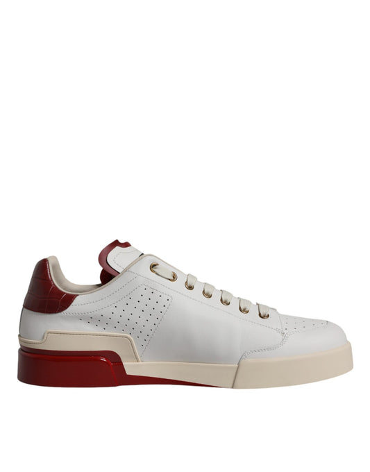 Beige Red Perforated Low Top Sneakers Shoes