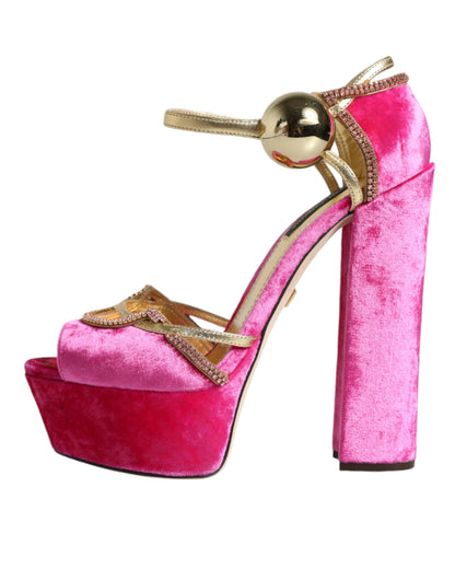 Pink Velvet Platform Ankle Strap Heel Sandals Shoes