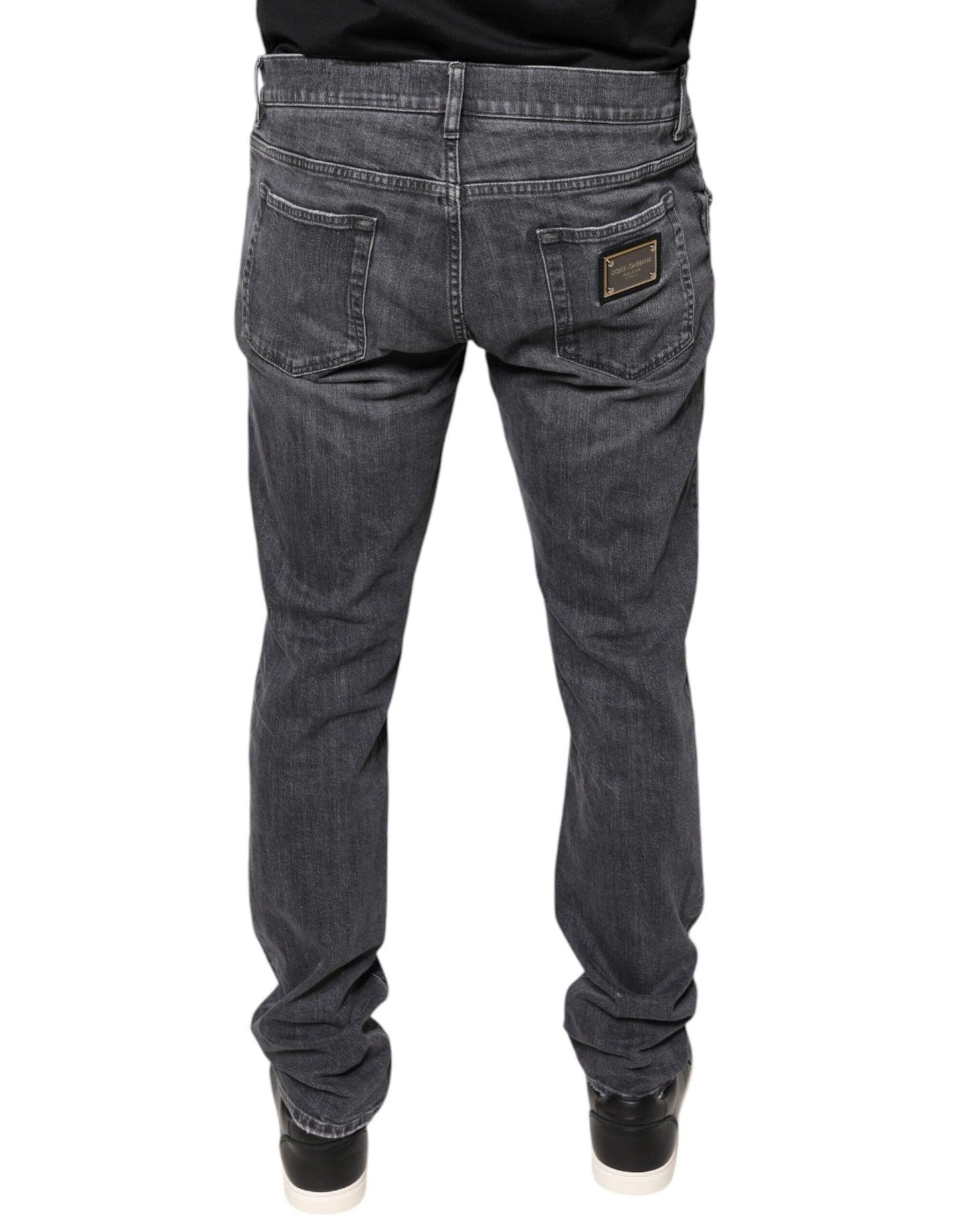 Dark Gray Tattered Cotton Skinny Denim Jeans