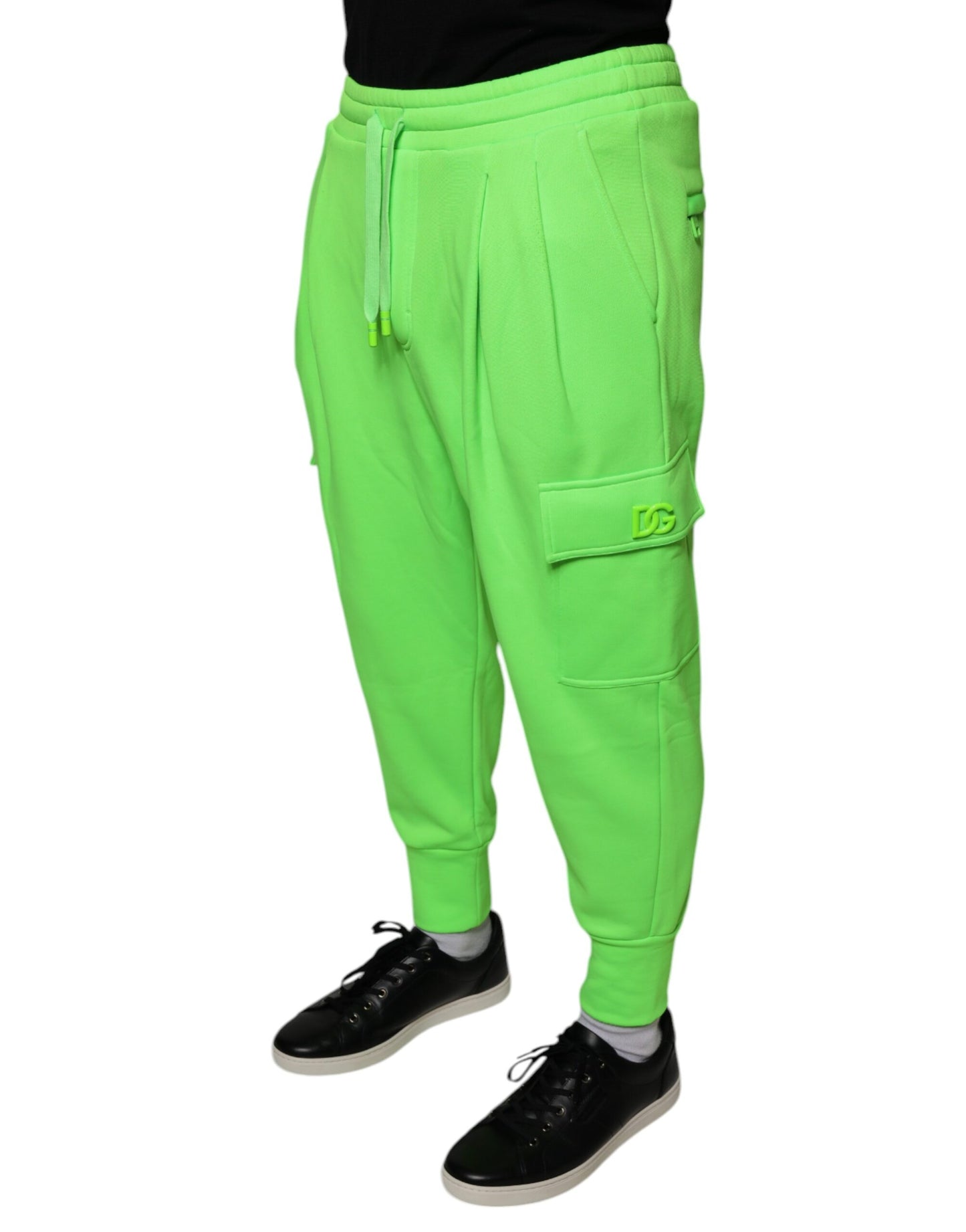 Neon Green Polyester Cargo Jogger Sweatpants Pants