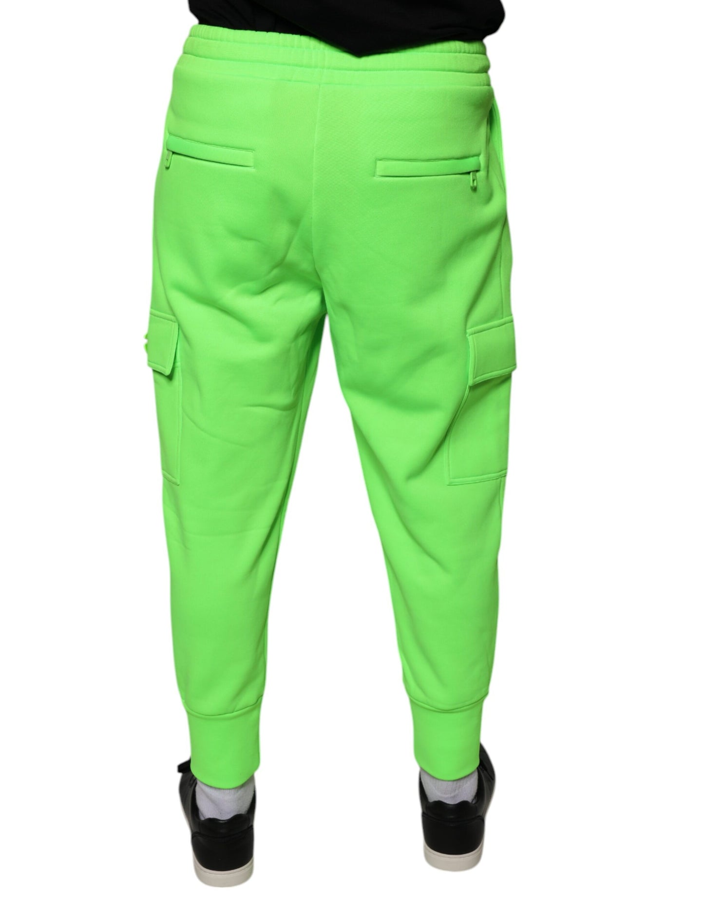 Neon Green Polyester Cargo Jogger Sweatpants Pants