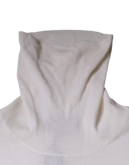 White Long Sleeve Turtleneck Men Pullover Sweater