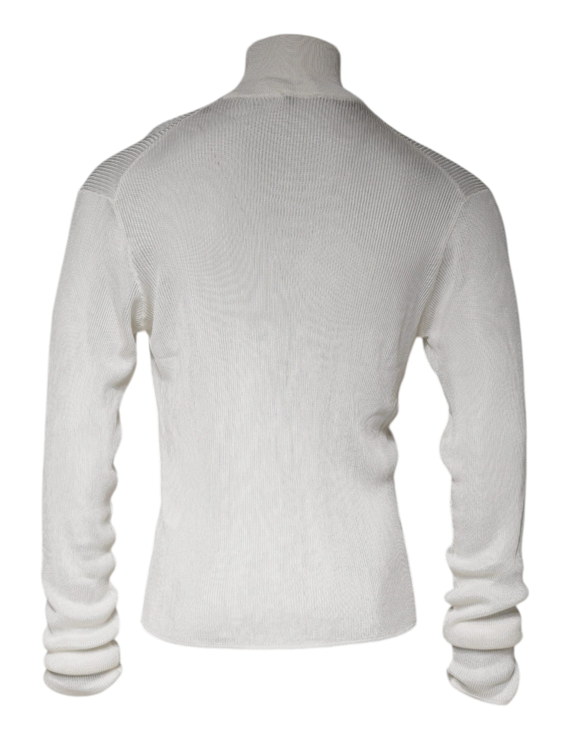 White Long Sleeve Turtleneck Men Pullover Sweater