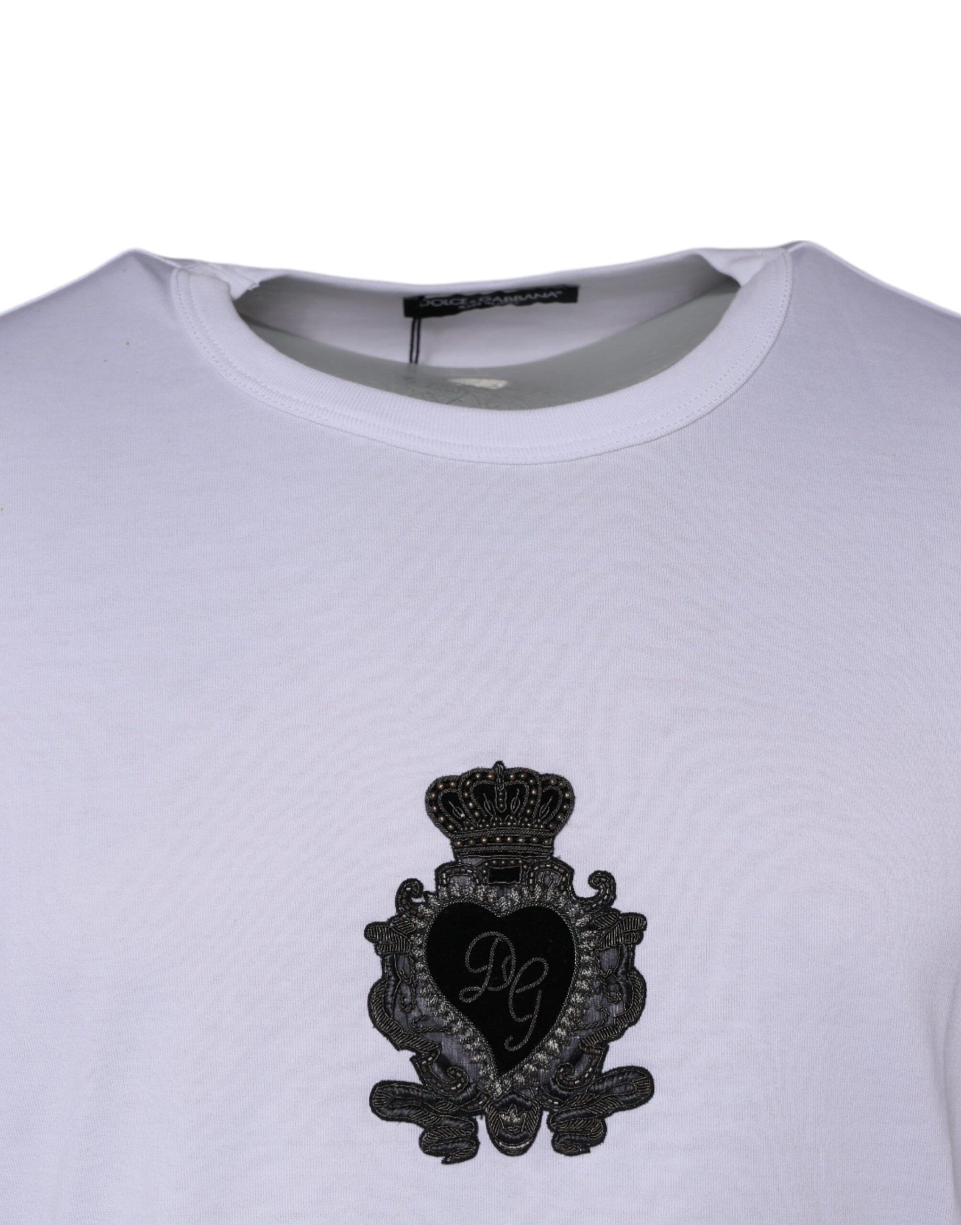 White Logo Heart Cotton Crew Neck T-shirt