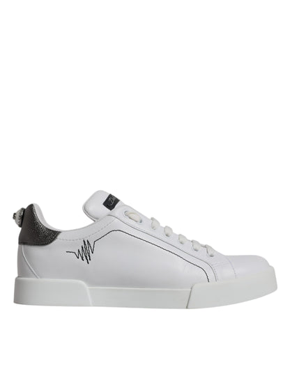 White Silver Leather Low Top Men Sneakers Shoes