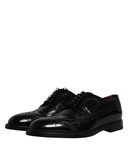 Black Leather Derby Wingtip Formal Shoes