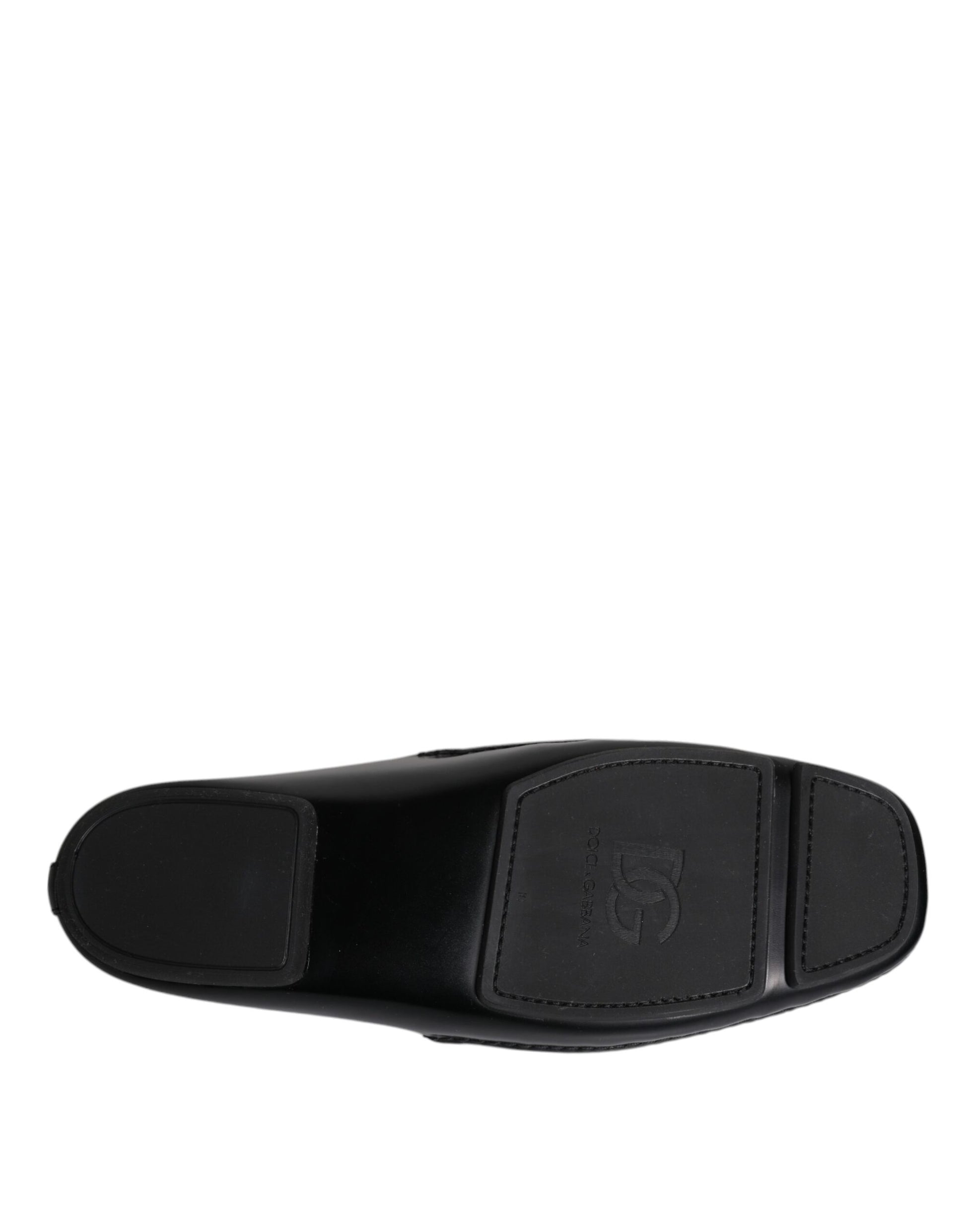 Black Leather DG Logo Slip On Shoes