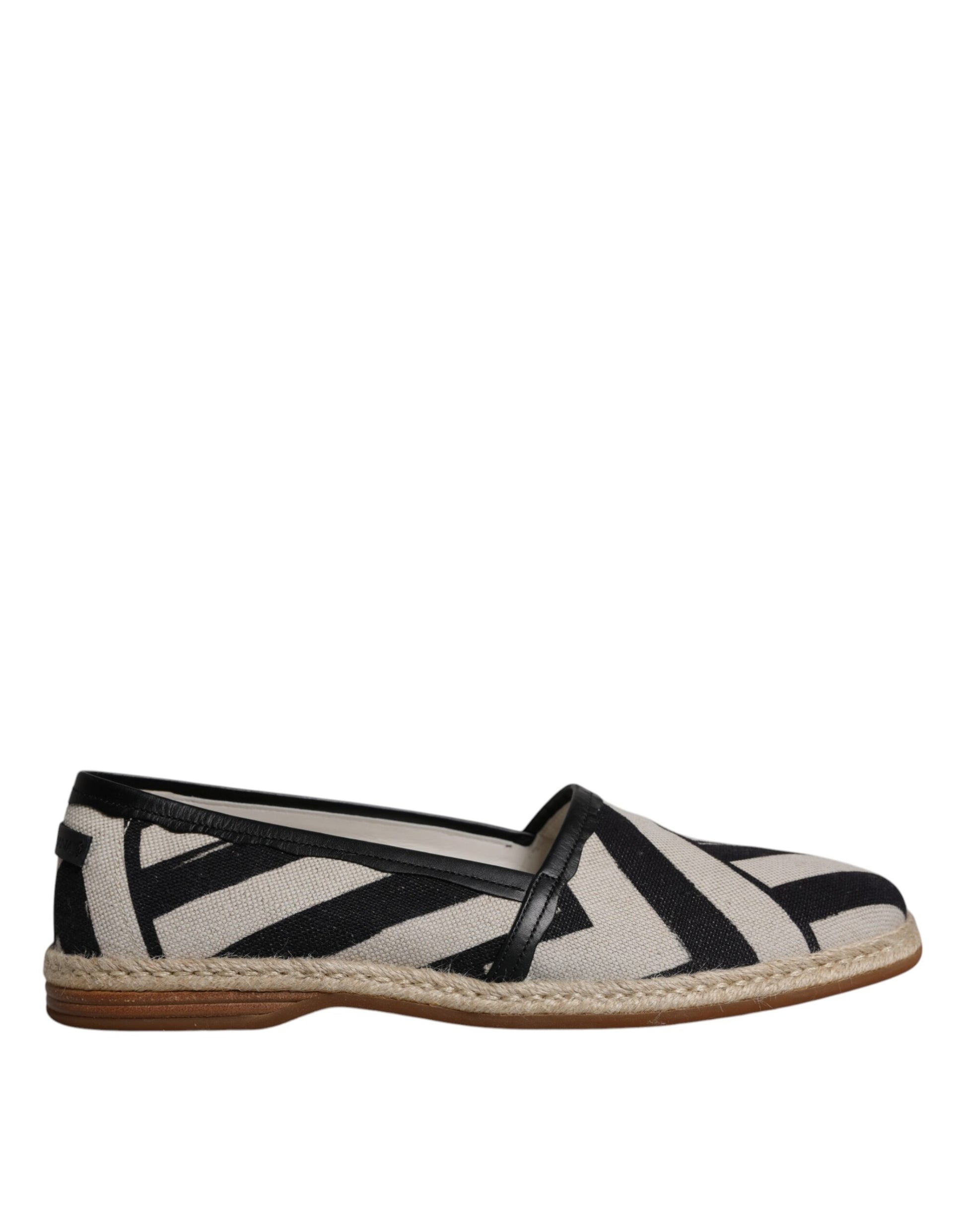 Black White Stripes Slip On Espadrille Shoes