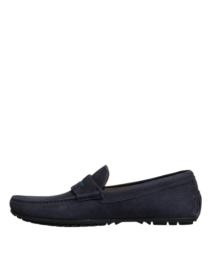 Blue Calf Leather Slip On Men Moccasin Shoes