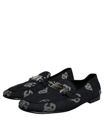 Black Logo Cotton Loafers Formal Dress Shoes