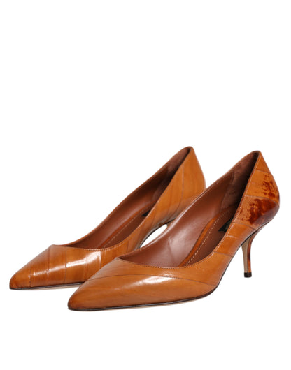 Brown Leather Kitten Heels Pumps Shoes