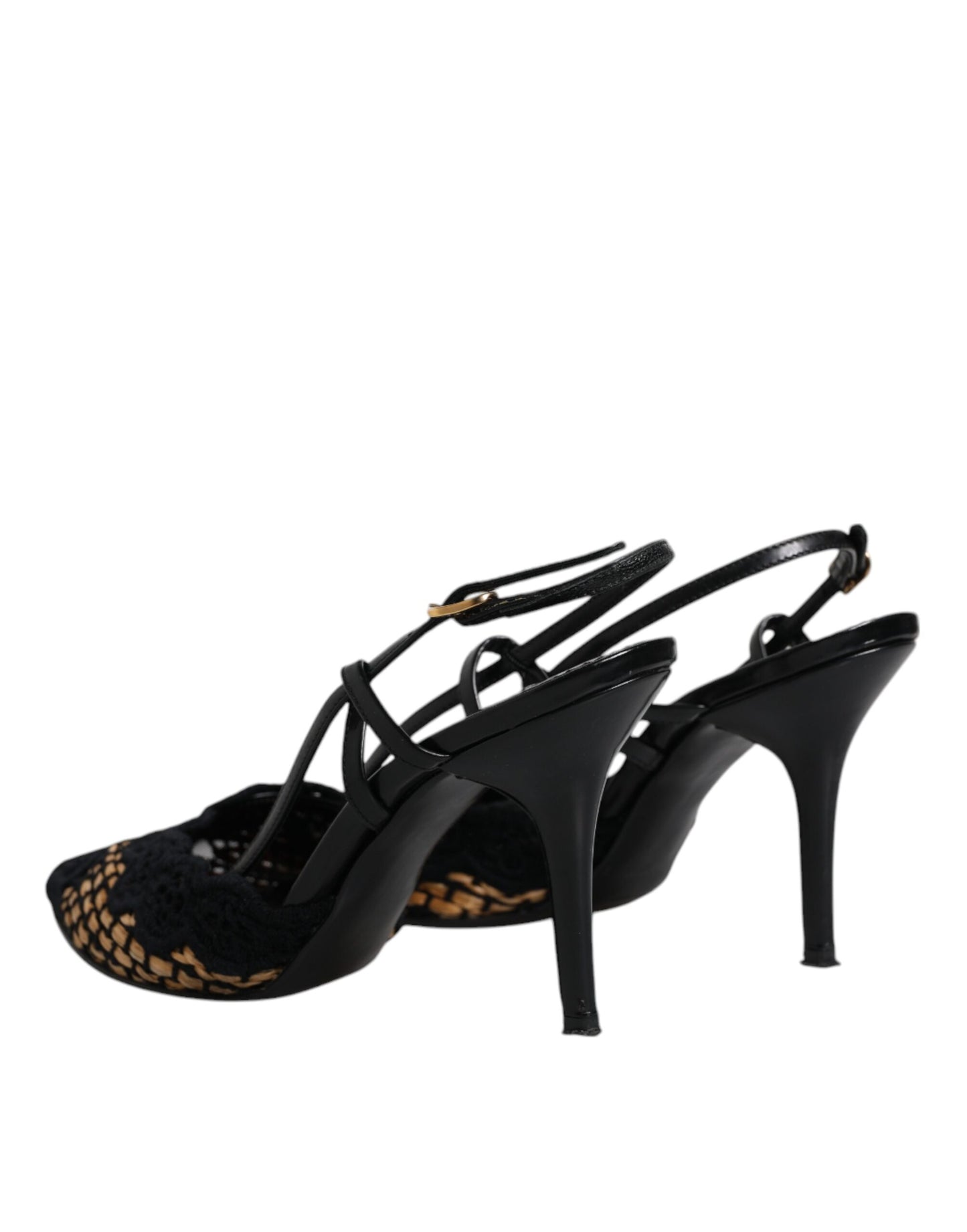 Black Brown Lace High Heels Slingback Shoes