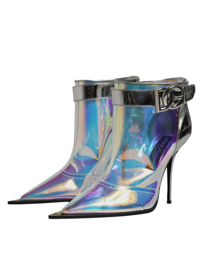 Shoes Silver Iridescent Pointed Short Boots