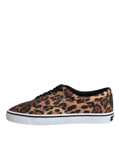 Brown Leopard Logo Print Cotton Sneakers Shoes