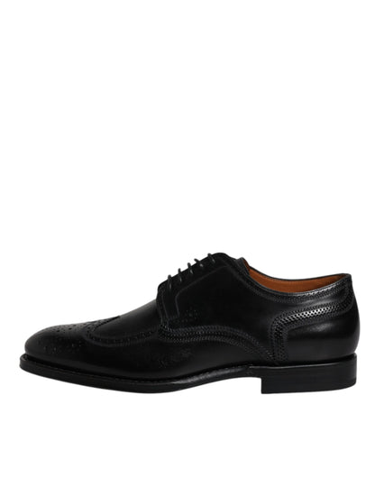 Black Leather Derby Wingtip Formal Shoes