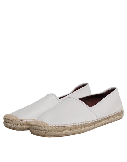 White Calfskin Leather Men Espadrilles Shoes