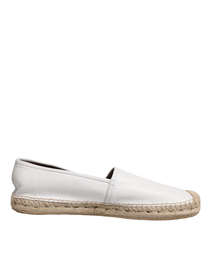 White Calfskin Leather Men Espadrilles Shoes