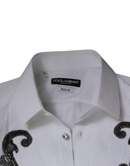 White Slim Fit Baroque GOLD Men Dress Shirt