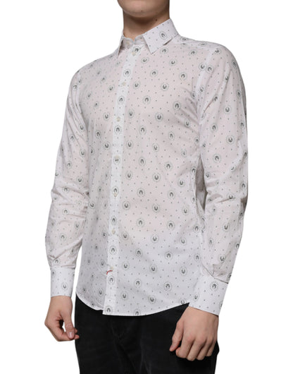 White Printed Cotton Slim Fit Men Dress Shirt