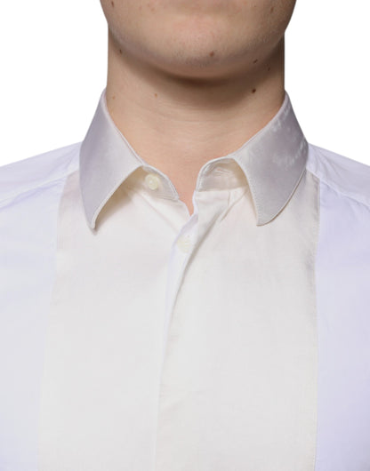 White Cotton Silk Slim Fit GOLD Dress Shirt