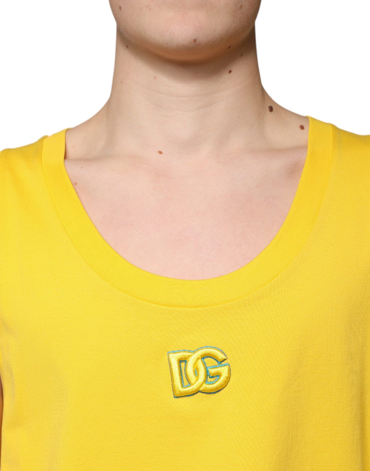 Yellow Cotton Round Neck Sleeveless T-shirt