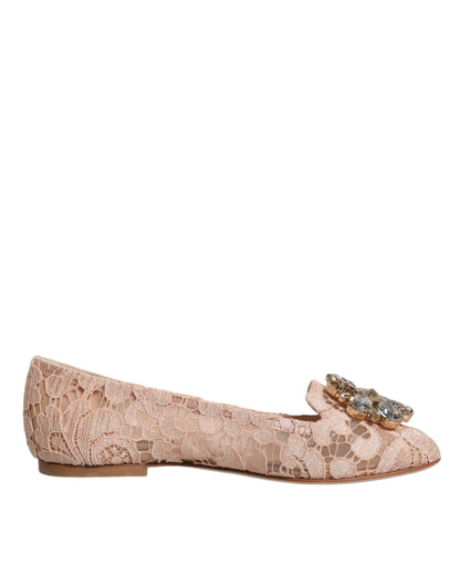 Beige Lace Crystal Ballet Flats Loafers Shoes