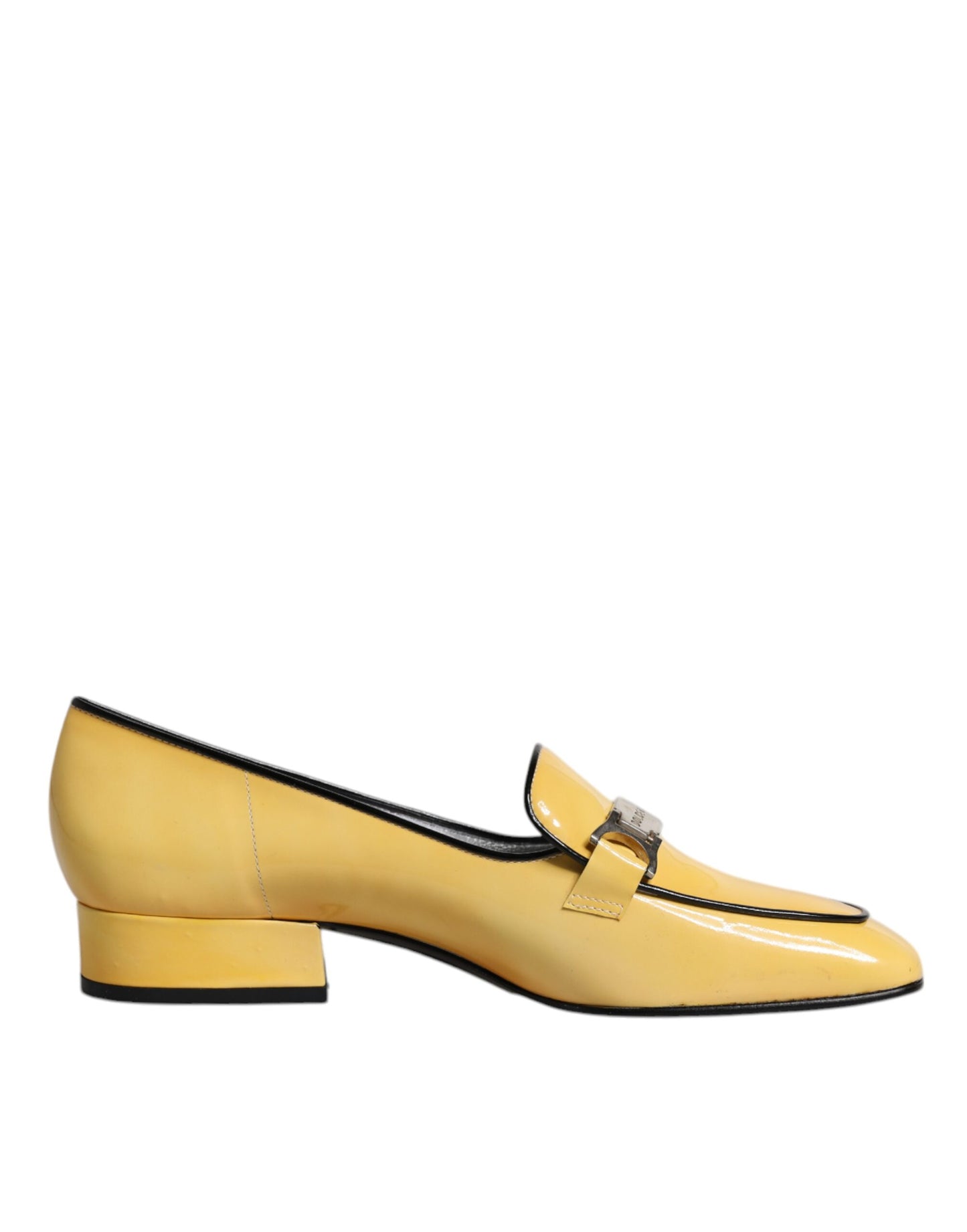 Yellow Leather Logo Plaque Slip On Mocassin Shoes