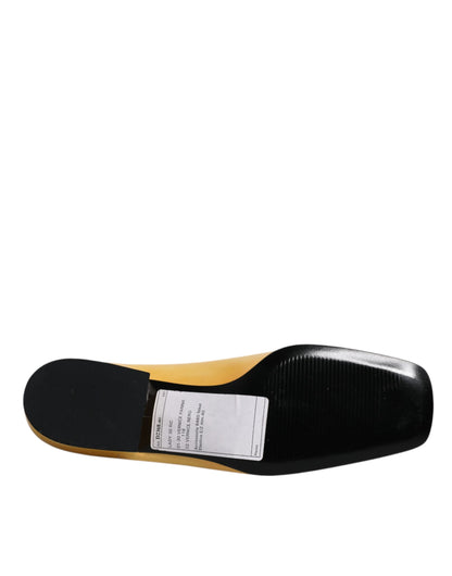 Yellow Leather Logo Plaque Slip On Mocassin Shoes