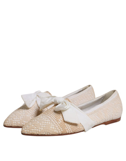 Beige Ribbon Fabric Ballerina Flats Shoes