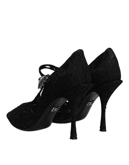 Black Lace Crystals Mary Jane Pumps Shoes