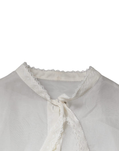 White Ascot Collar Long Sleeves Blouse Top