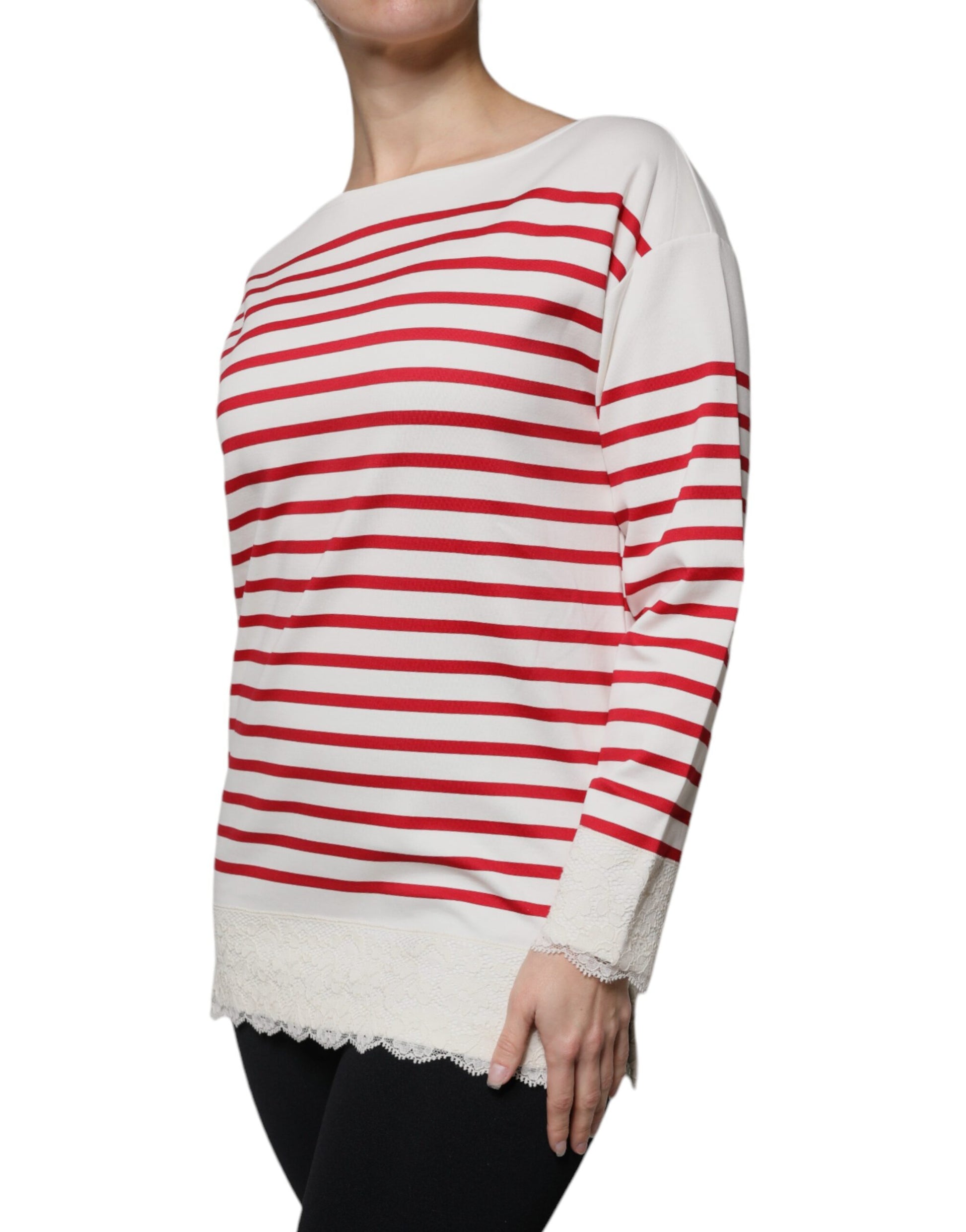 White Red Stripes Cotton Long Sleeves Top