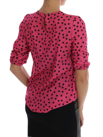 Chic Pink Polka Dotted Silk Blouse