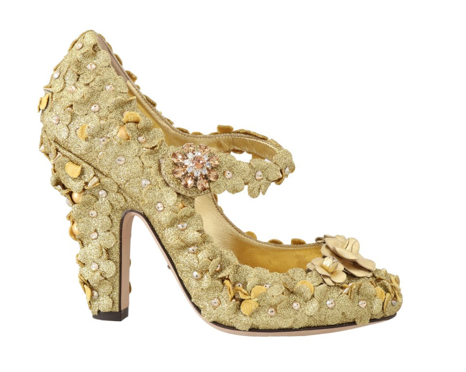 Gold Floral Crystal Embellished Pumps