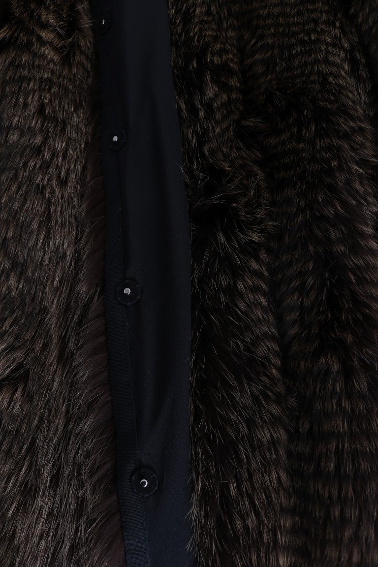 Elegant Brown Raccoon Fur Knee-Length Coat