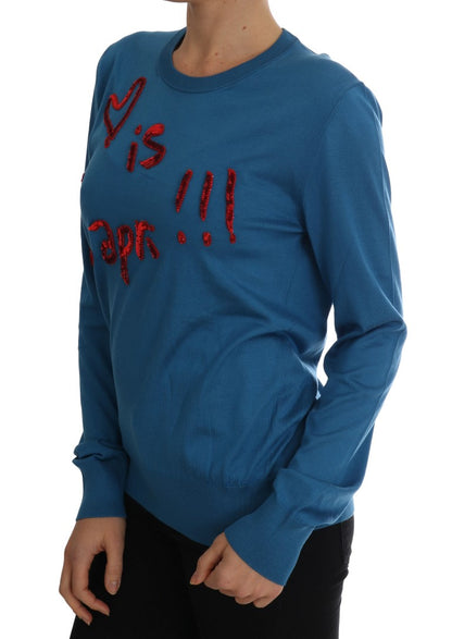 Blue Silk Sequined Capri Pullover Sweater