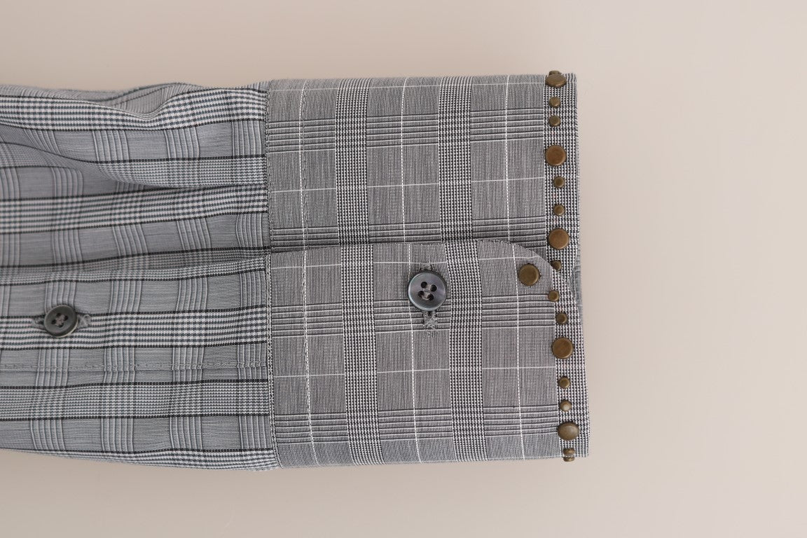 Elegant Gray Checkered Slim Fit Casual Shirt