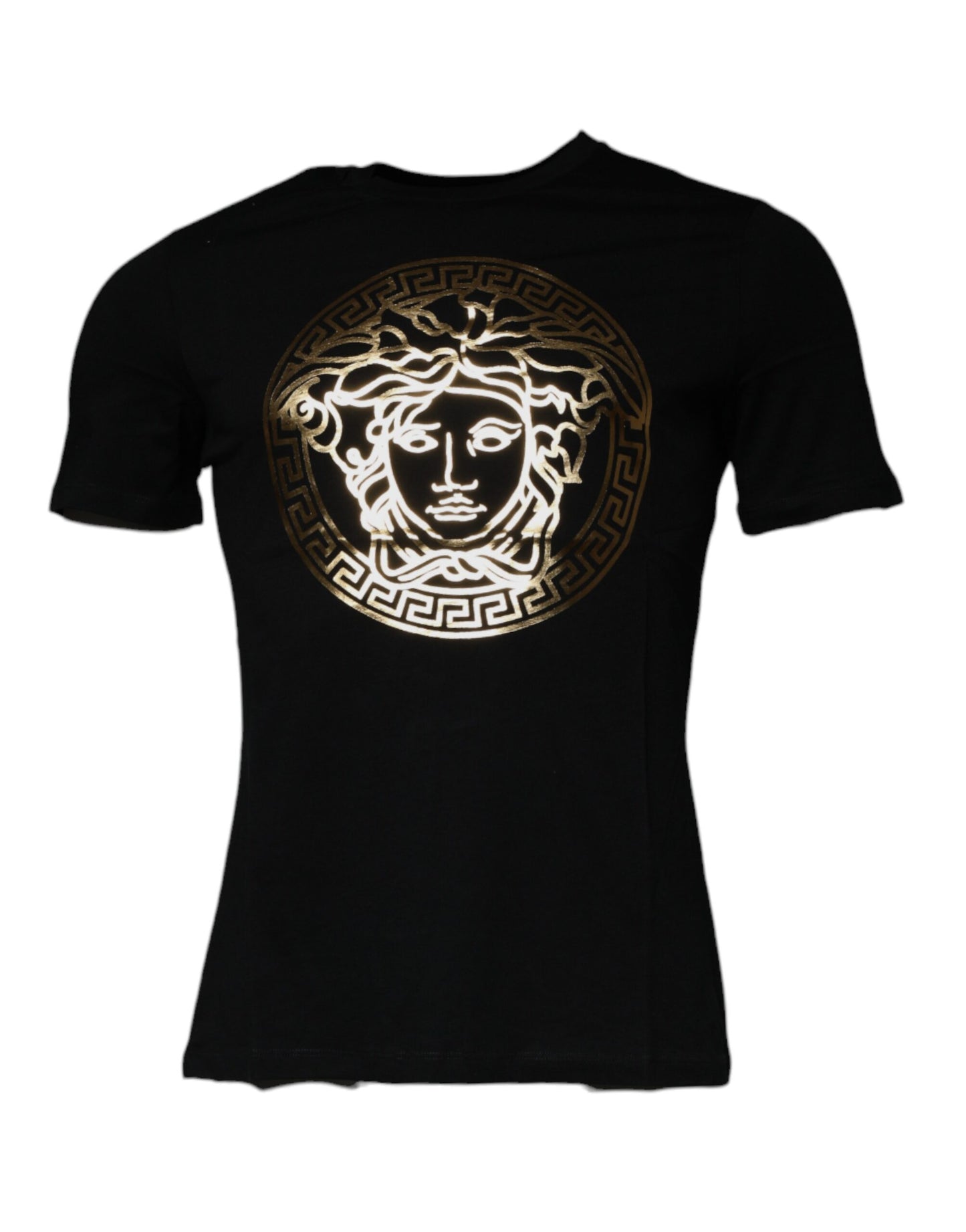 Black Medusa Print Cotton Crew Neck Men T-shirt