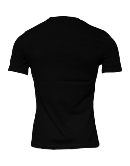 Black Medusa Print Cotton Crew Neck Men T-shirt