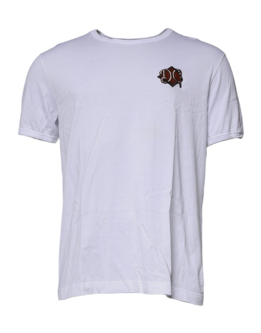 White DG Embroidery Cotton Crew Neck T-shirt