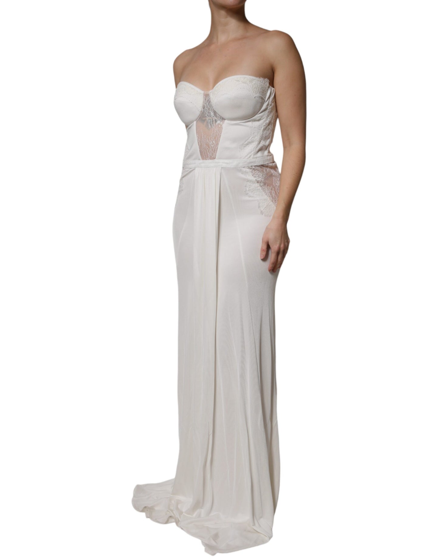 White Strapless Bustier Mermaid Gown Dress